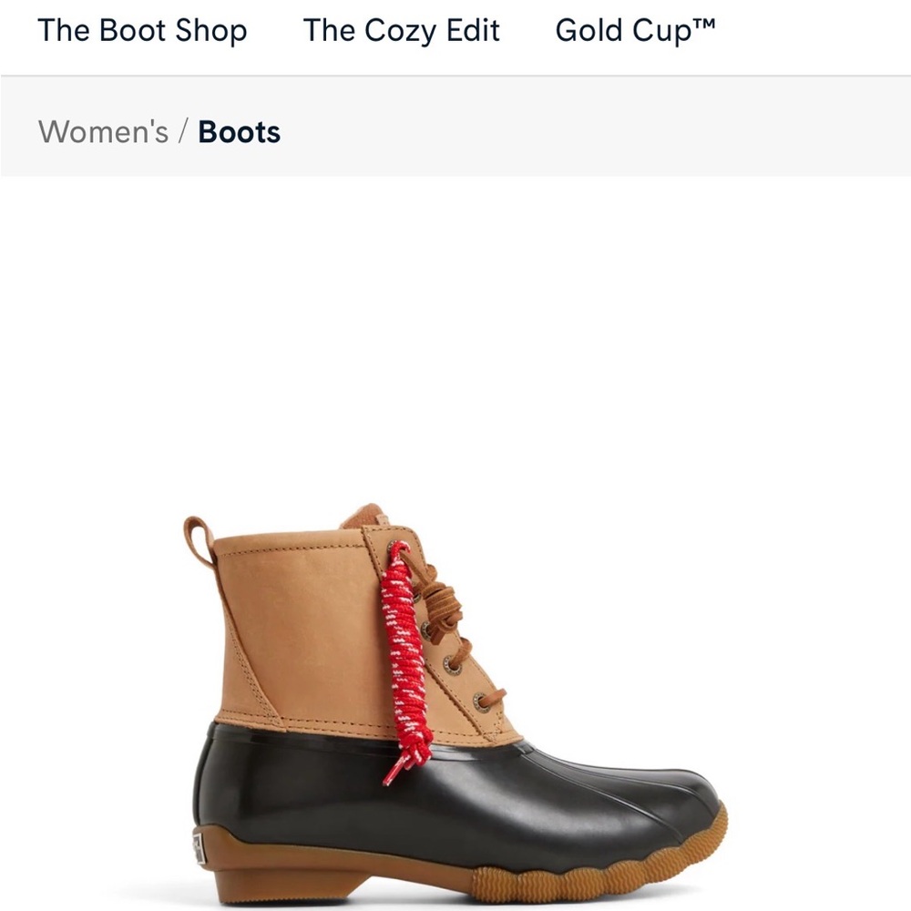 Sperry Black and Tan Winter Boots with Red Laces